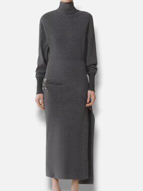 Lanvin Women's Gray Wool And Cashmere Knitted Midi Dress Size S